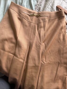 Authentic Celine Wool Pleated Skirt Camel A-Line Midi Skirt